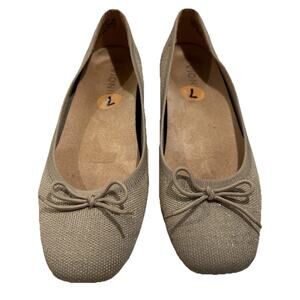 Vionic Women's Klara Flats Sz 7 Knit Gold Metallic Bow Square Cap Toe Shoes EUC